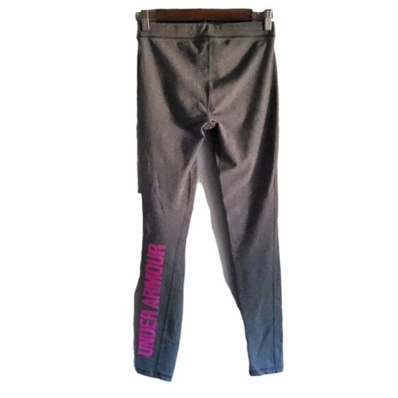 Under Armour Heat Gear Workout Women Leggings Small Gray Pink Logo - Picture 2 of 8